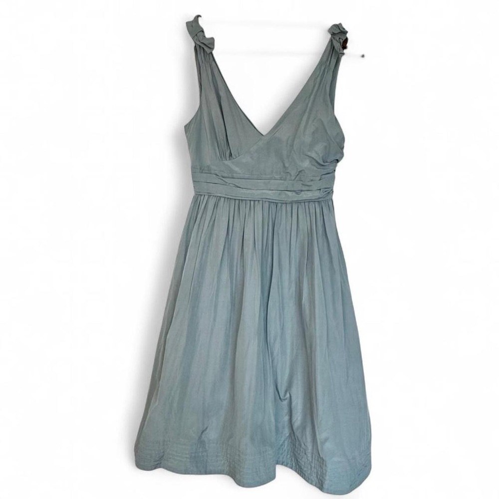Size 2 Hitherto Chic Sleeveless Bow Fit to Flare Midi Dress Light Blue Silk